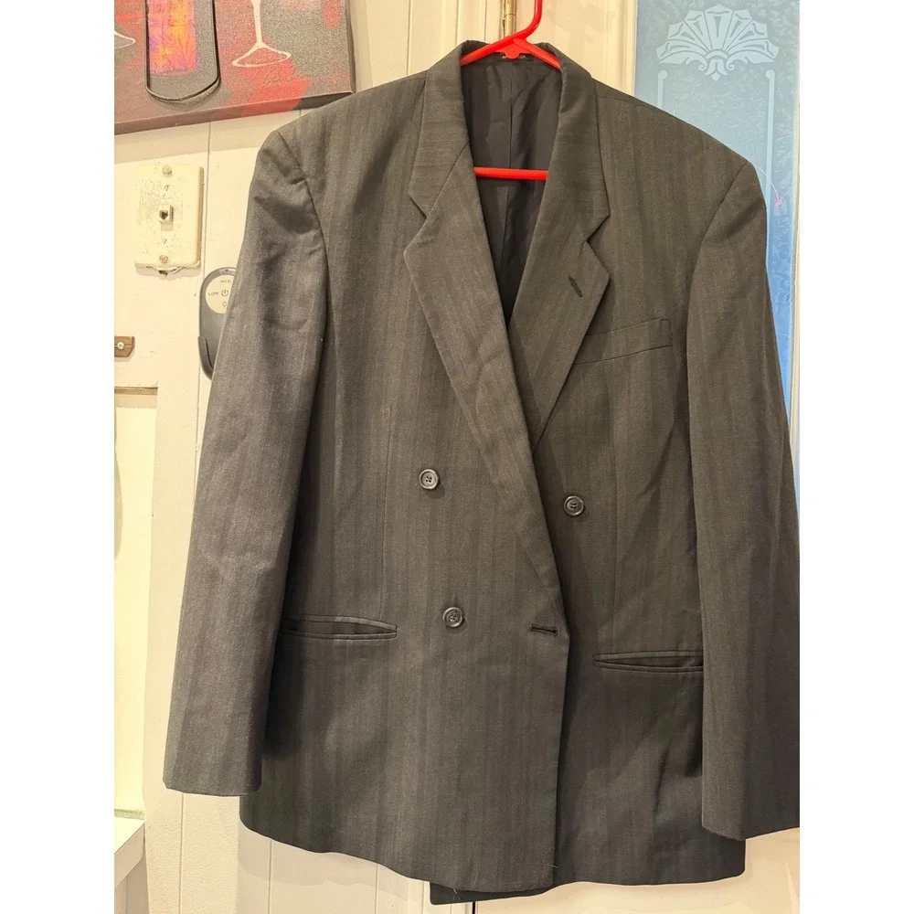 Cellini Collection Mens Gray Pinstripe Double Breasted Blazer Jacket Made in USA